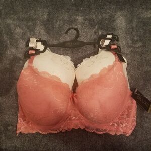 Bluxe Women's 40 D 2 Pk Light Pink/Rose Pink Lace ‎ Underwire Tshirt Bra's...